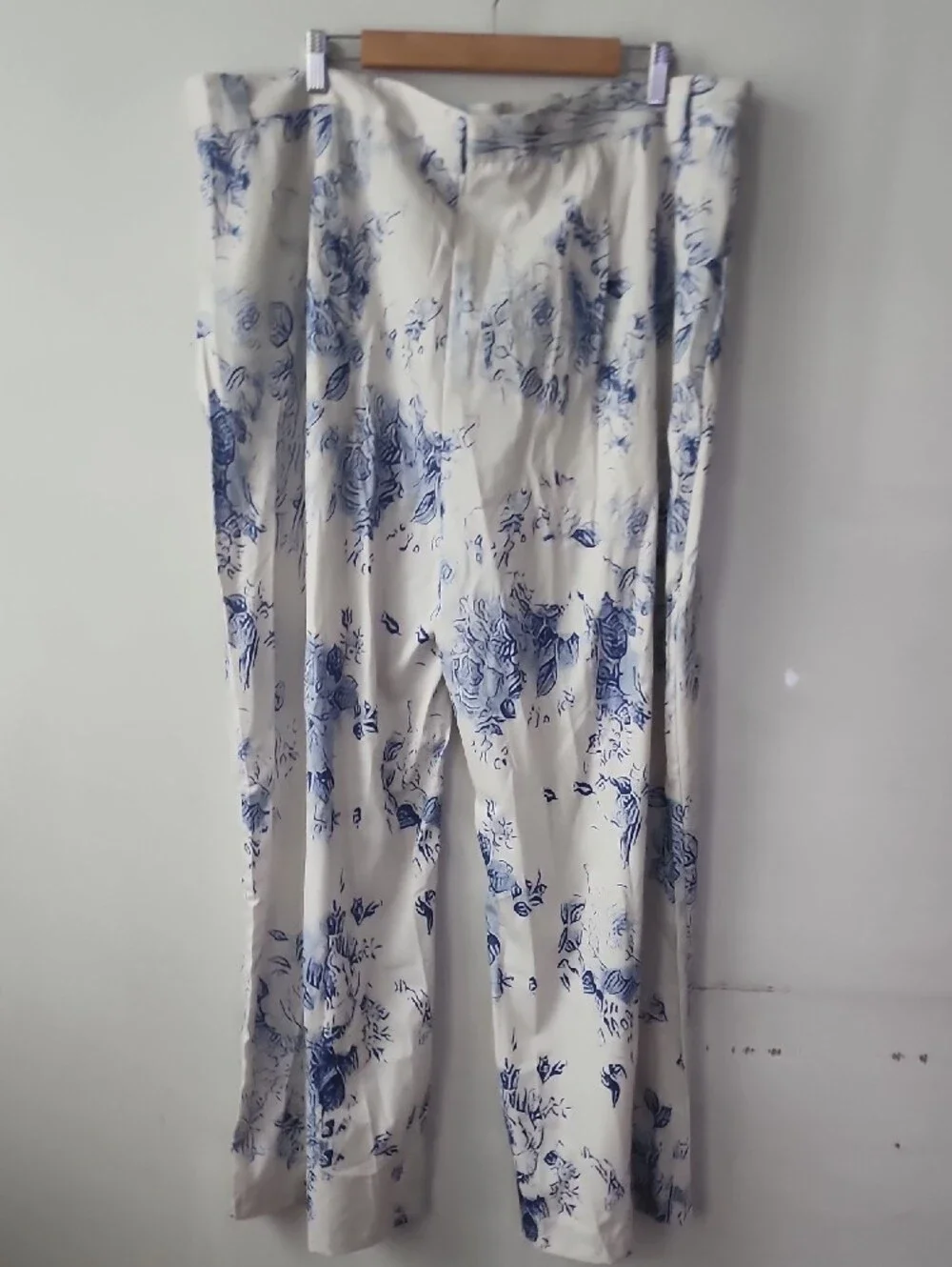 Men's White Floral Dress Pants with Blue Print